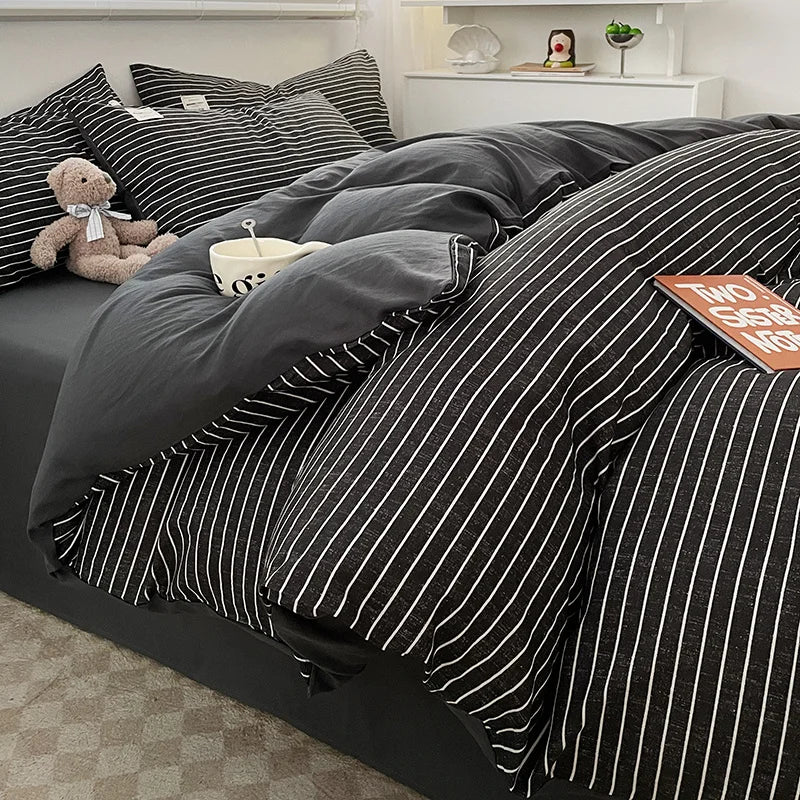 Soft Cotton Duvet Cover Set with Flat Sheet &amp; Pillowcases – 3/4 Piece Bedding Set