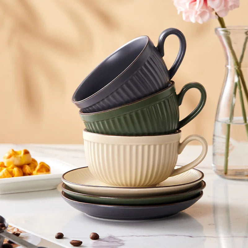 Pumpkin-Inspired Ceramic Coffee Mug with Saucer
