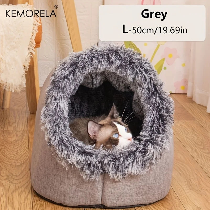 Self-Warming Winter Cat Bed – Cozy Sleeping Cave for Cats &amp; Small Dogs