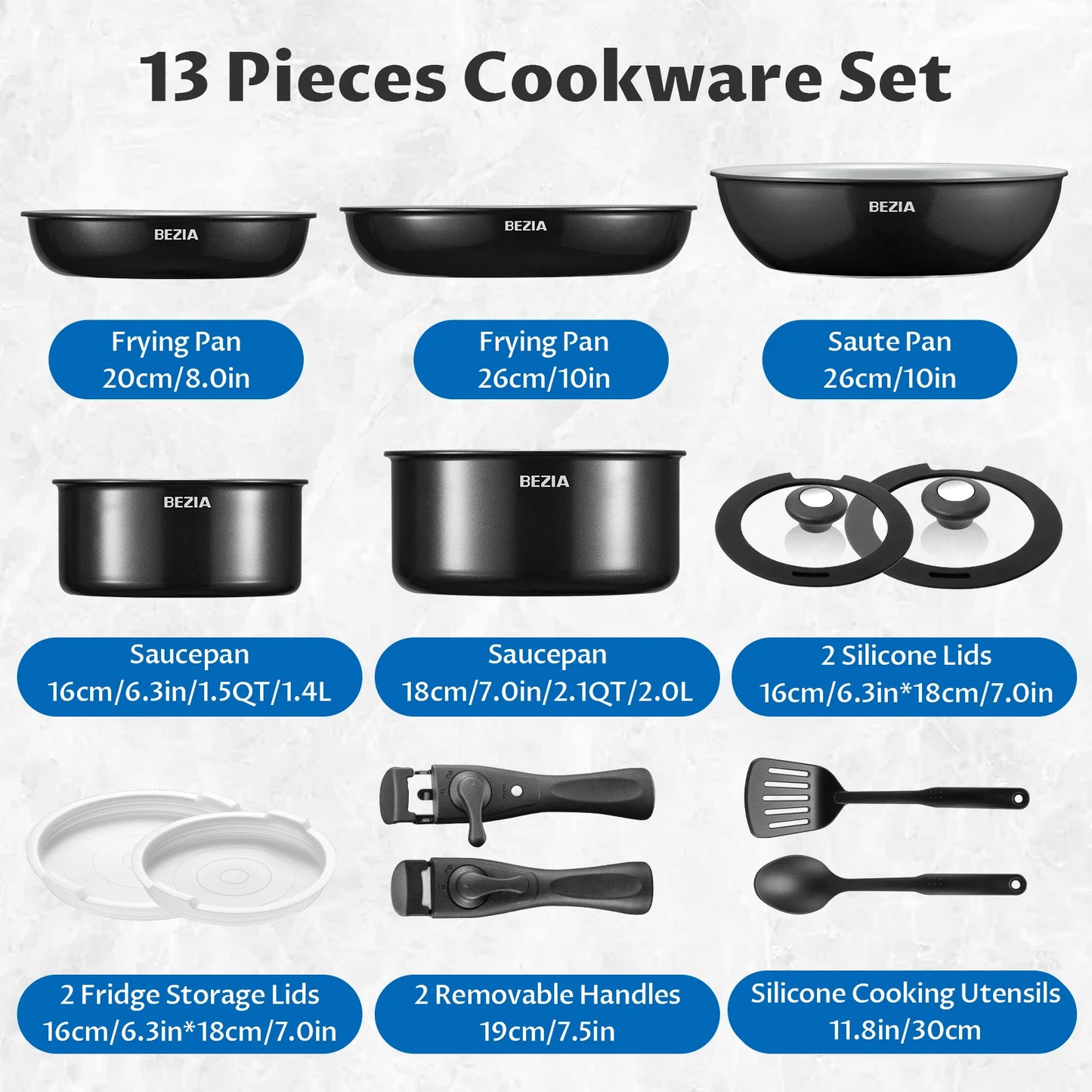 13-Piece Non-Stick Ceramic Cookware Set with Removable Handles
