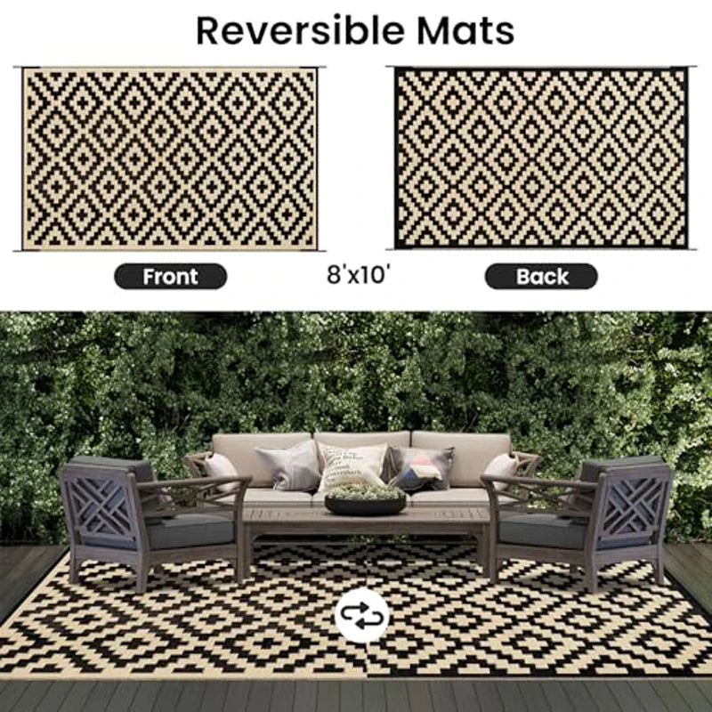 Reversible Outdoor Plastic Rug – Waterproof, UV-Resistant Patio &amp; Camping Mat | Foldable RV Area Carpet