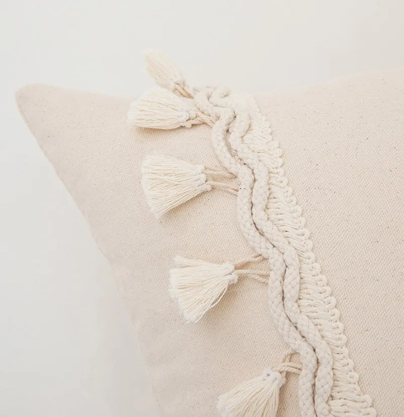 Striped Fringe Pillow Cover – Cotton &amp; Linen Elegance