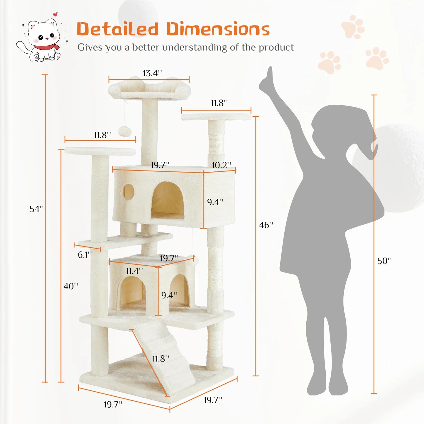 4-Tier Wooden Cat Tree with Sisal Scratching Posts &amp; Cozy Condos