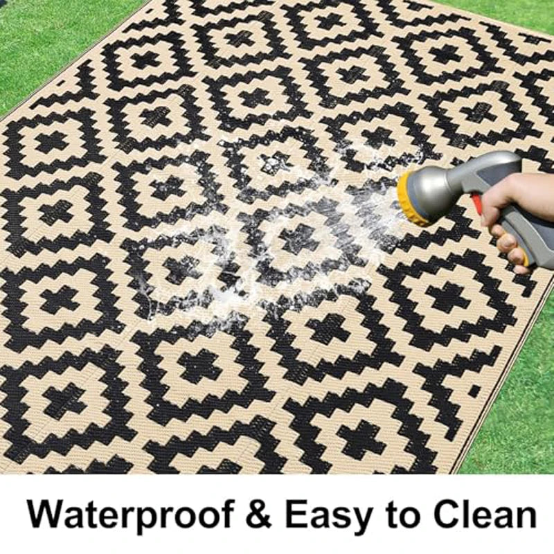 Reversible Outdoor Plastic Rug – Waterproof, UV-Resistant Patio &amp; Camping Mat | Foldable RV Area Carpet