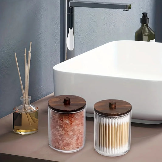 3PCS Bathroom Storage Jar with Wood Lids