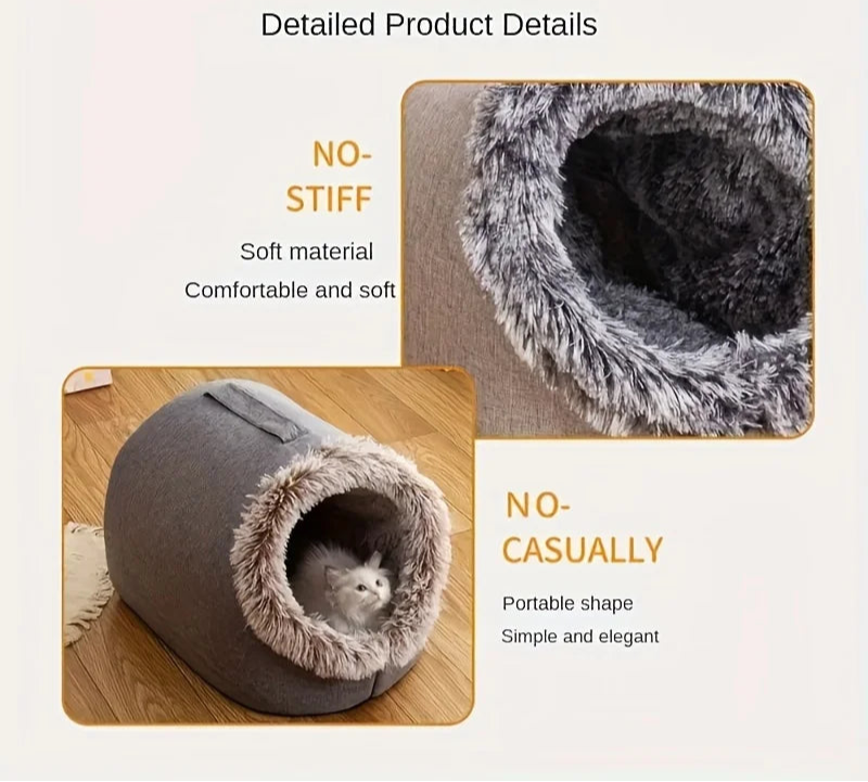 Self-Warming Winter Cat Bed – Cozy Sleeping Cave for Cats &amp; Small Dogs