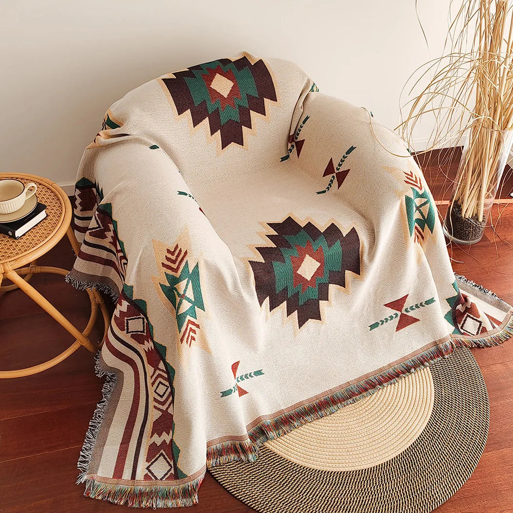 Boho Geometric Woven Throw Blanket