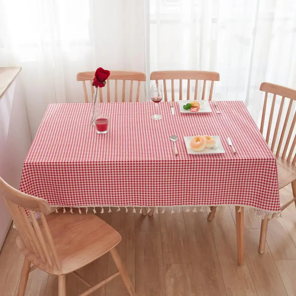 Pastoral Style Plaid Tablecloth – Linen &amp; Cotton Blend