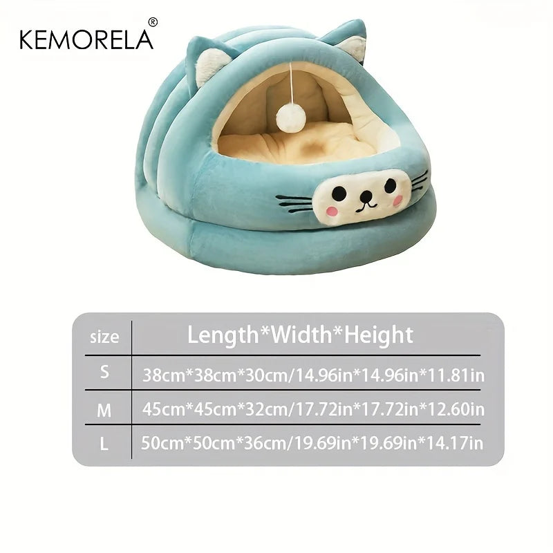 Semi-Enclosed Cat Bed with Ears – All-Season Comfort Nest