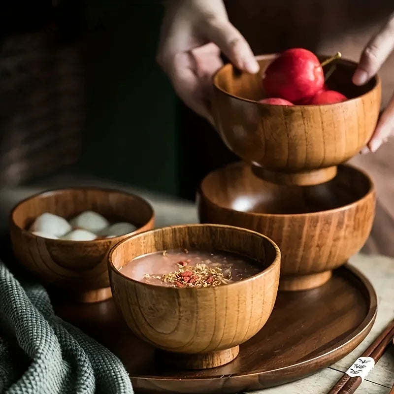 Natural Wooden Bowl – Handcrafted for Rice, Salad, or Dessert