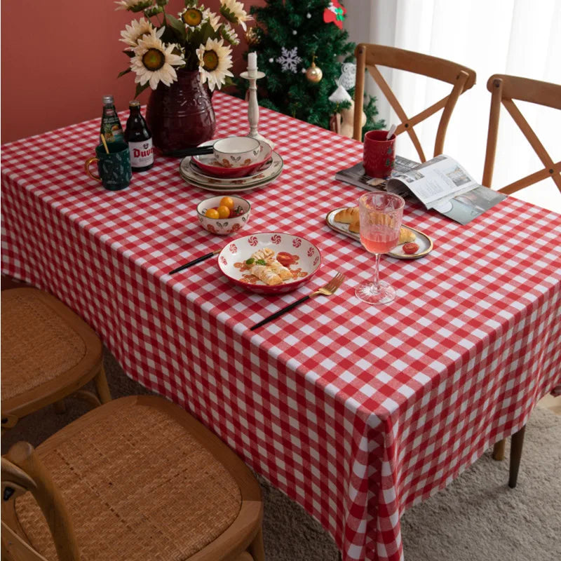 Classic Red &amp; White Plaid Cotton Tablecloth – Multi-Size, European Style