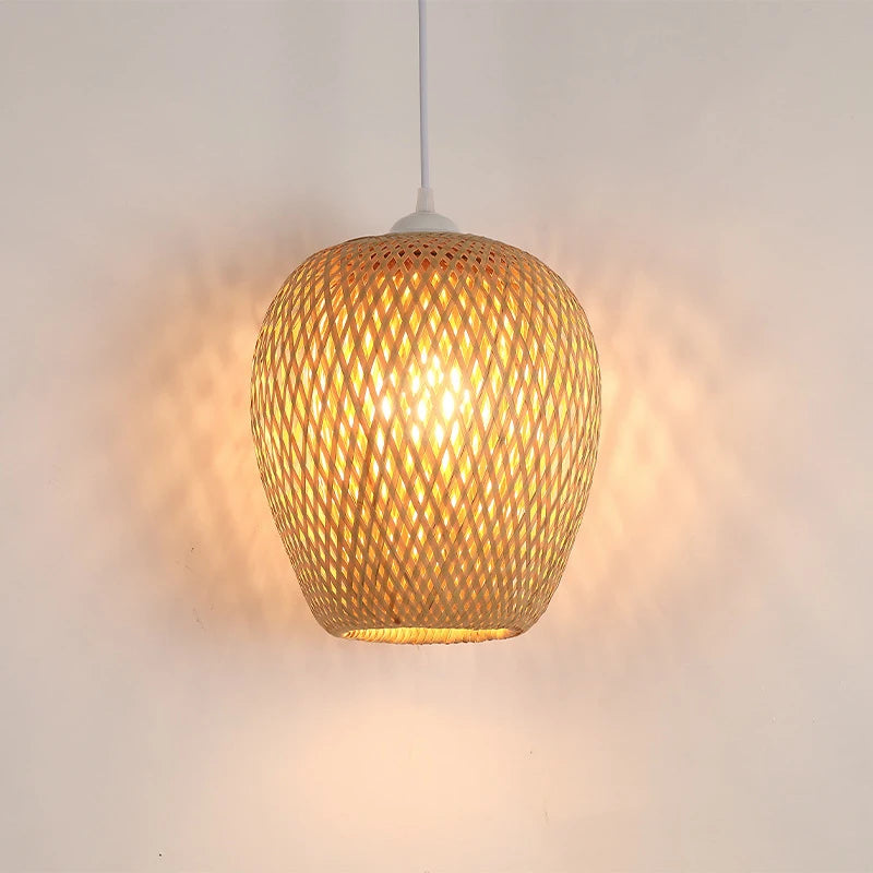 Handwoven Bamboo Pendant Light – 10.2” Woven Ceiling Lamp (E27 Base)