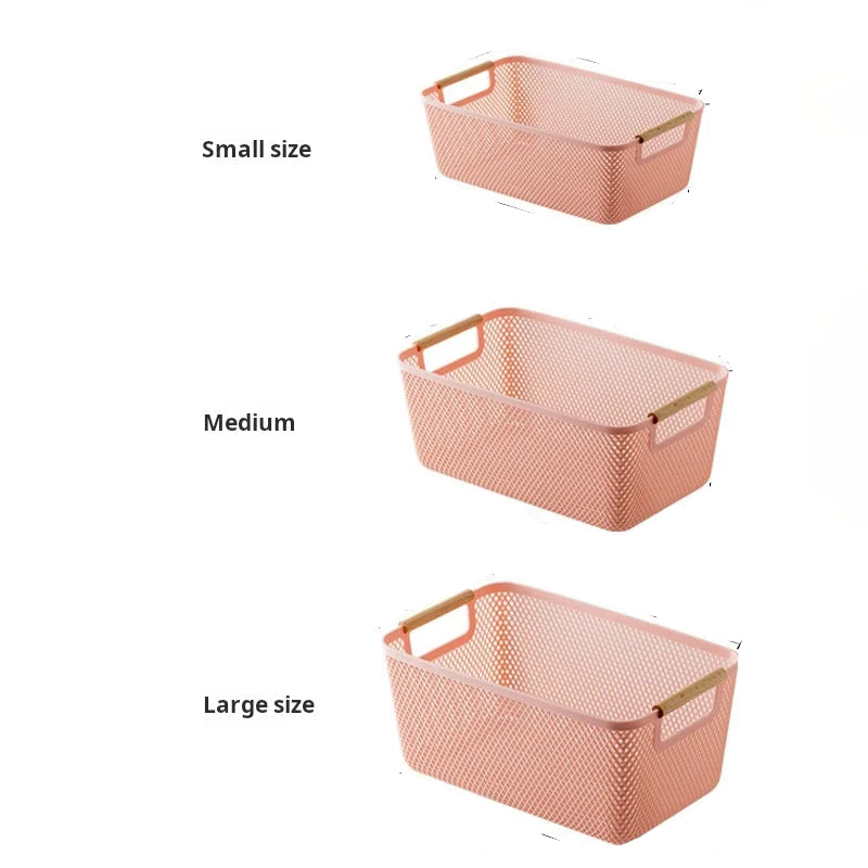 Multi-Functional Hollow Storage Basket with Wooden Handle