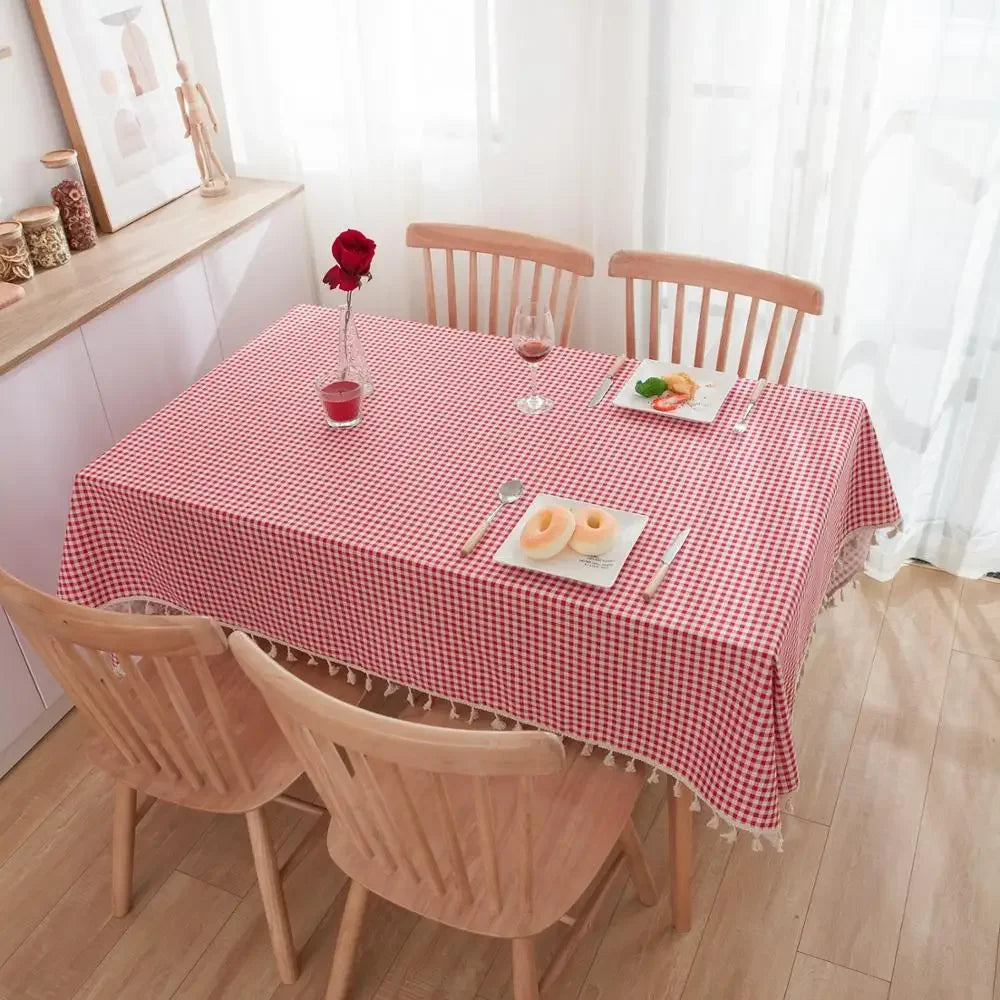 Pastoral Style Plaid Tablecloth – Linen &amp; Cotton Blend
