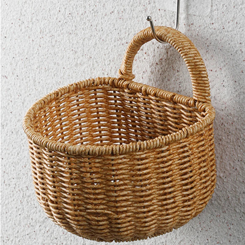 Imitation Rattan Woven Ginger And Garlic Egg Wall Hanging Storage Basket Bathroom Wall Hanging Basket