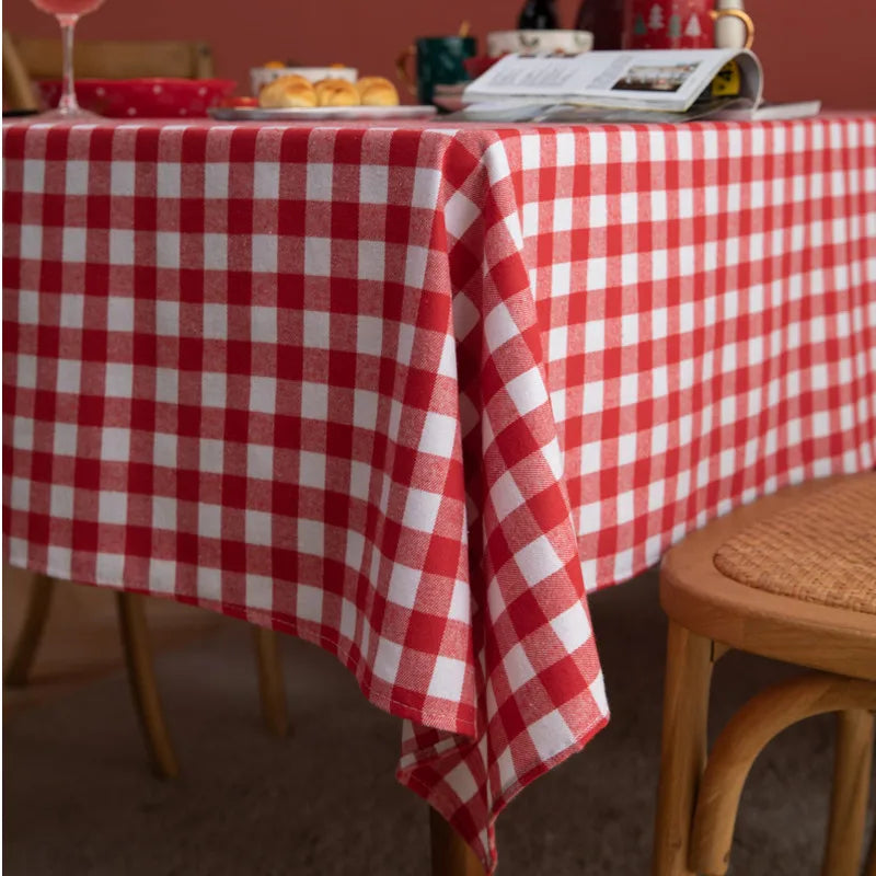 Classic Red &amp; White Plaid Cotton Tablecloth – Multi-Size, European Style
