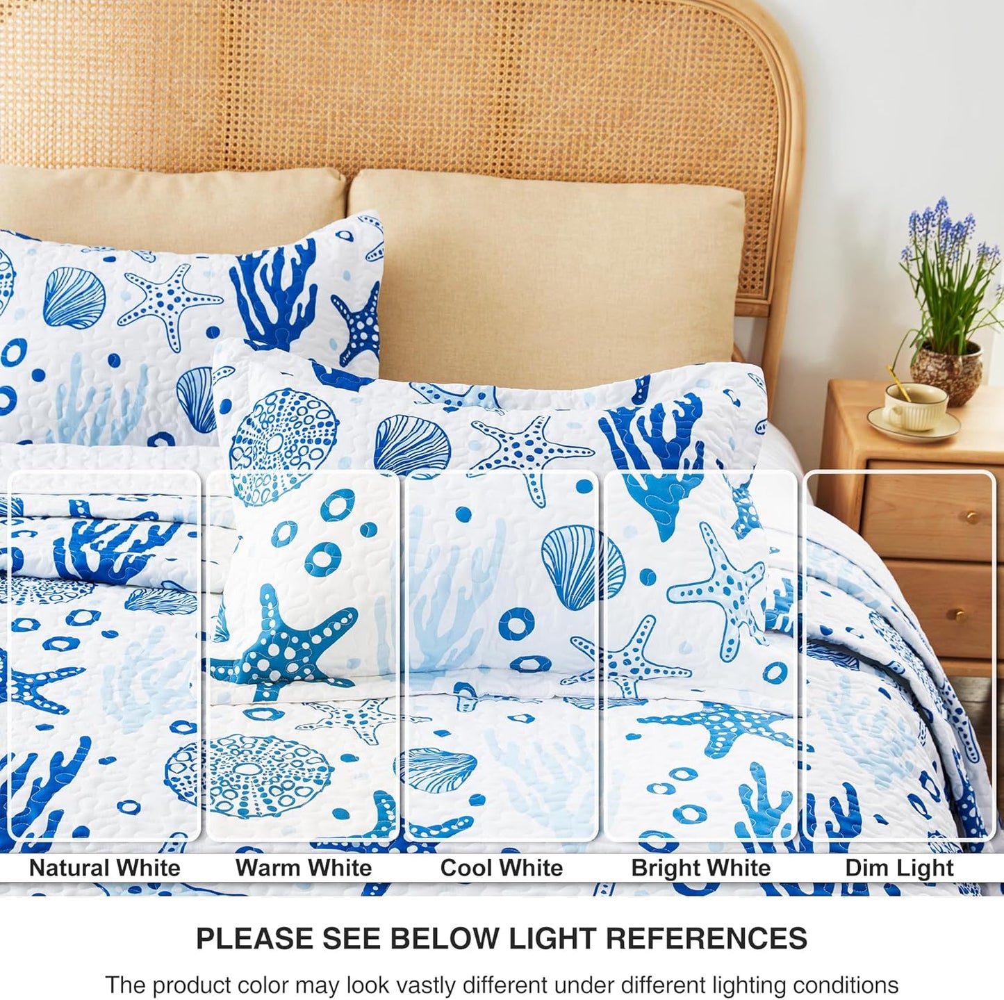Twin Quilt Bedding Set Coastal White Bedspreads - Soft Bed Summer Beach Nautical Quilt Lightweight Bedspread- Reversible Bedding Coverlet for All Season - 2 Piece (1 Quilt, 1 Pillow Sham)