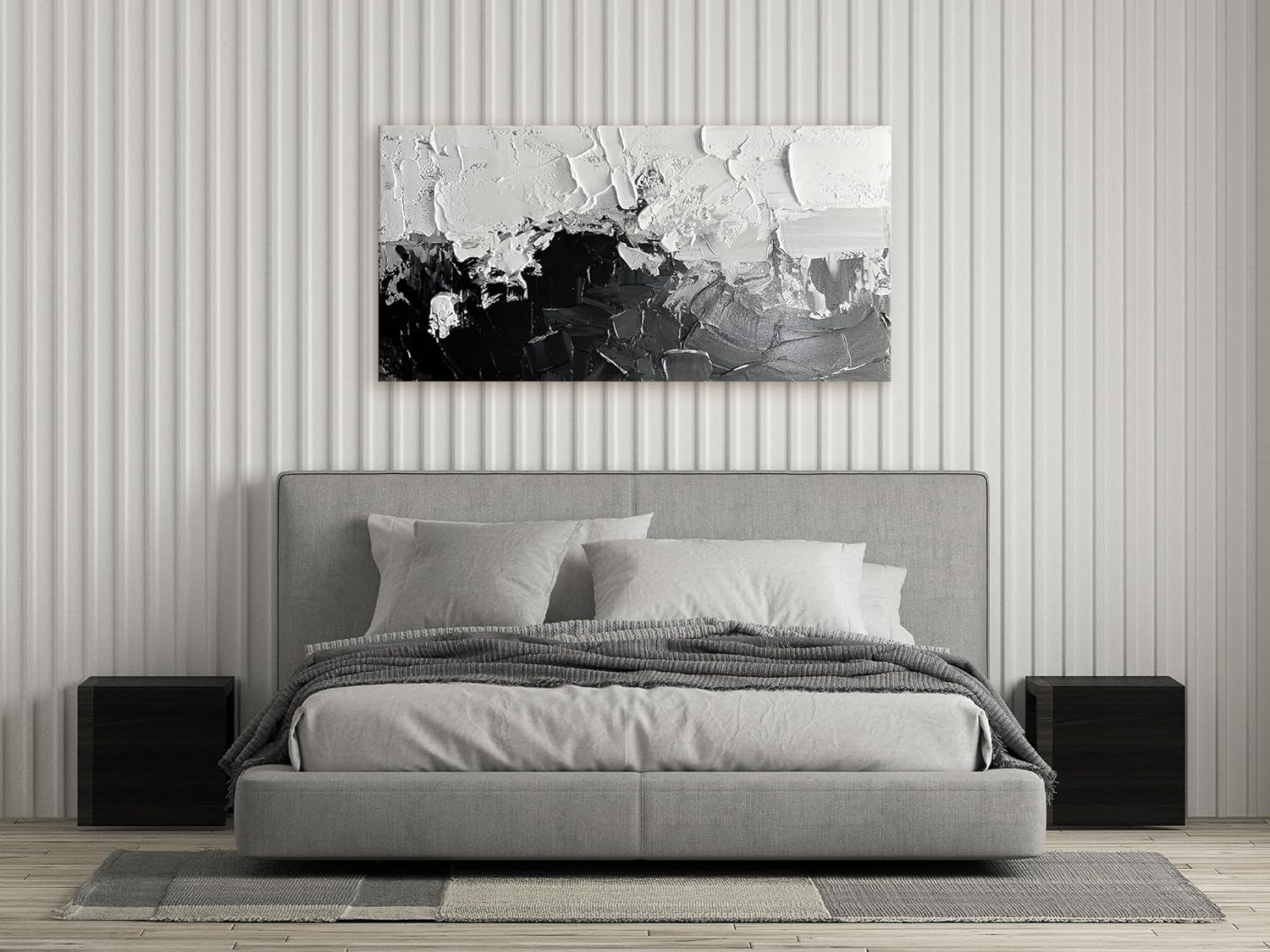 Wall Art Canvas Painting, Black and White Wall Art Picture Decorations, Framed Large Abstract Canvas Artwork for Bedroom Living Room Home Office Decor (Black White, 48" Lx24 W)