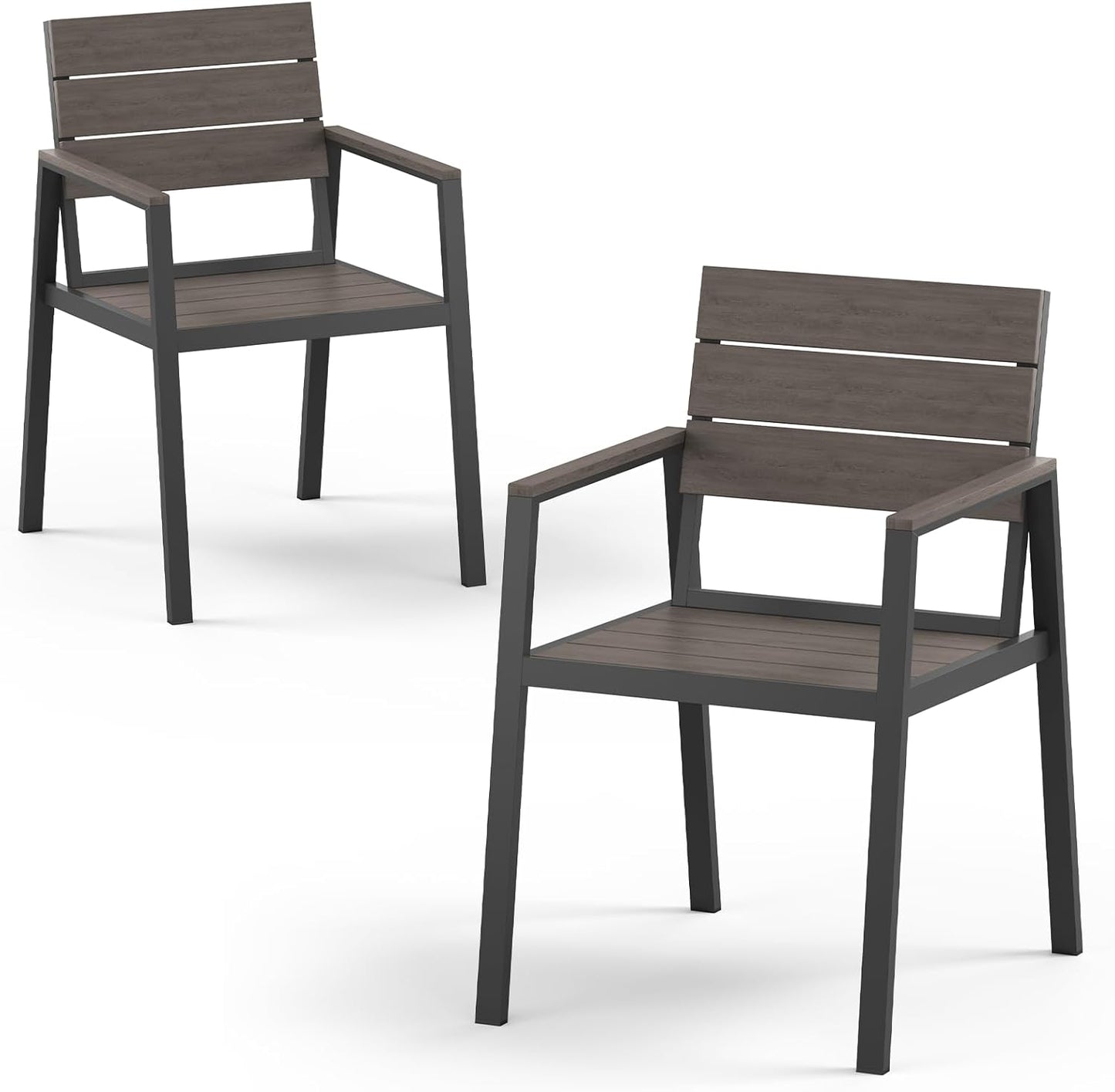 Outdoor Dining Set for 6, Patio Table and Chairs Set with Umbrella Hole, 7 Pieces HDPS Outdoor Furniture Sets for Patio, Garden, Backyard (Gray & Teak)