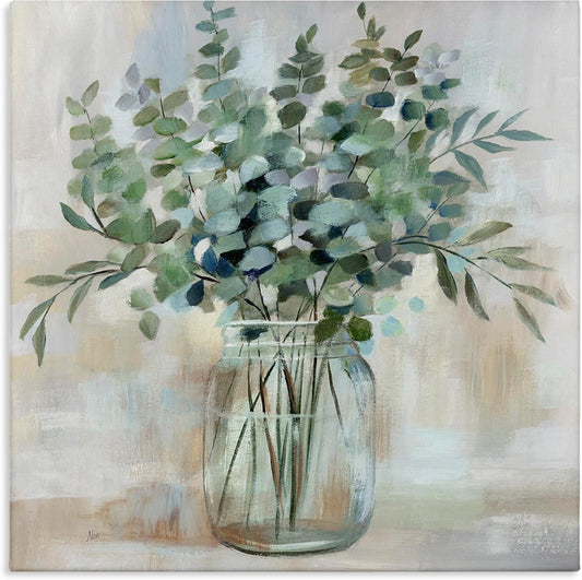 Soothing Eucalyptus Flower Herb Arrangement Rustic Jar Canvas Wall Art, Design by Nan