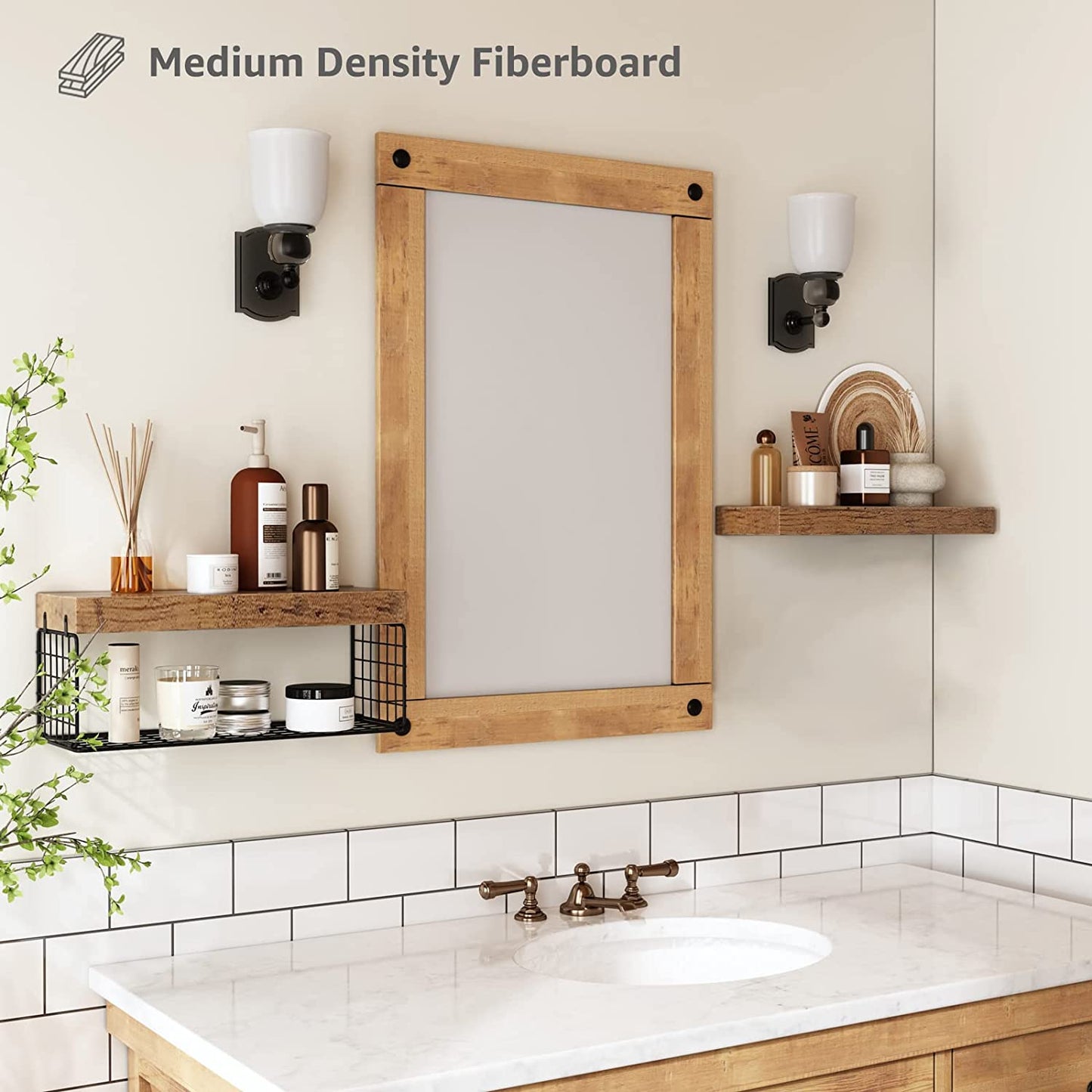 Bathroom Shelves over Toilet - Wall Mounted Floating Shelves Toilet Paper Storage Small Farmhouse Decor Shelf 16 Inch Set of 2, Rustic Brown (019-BN2)