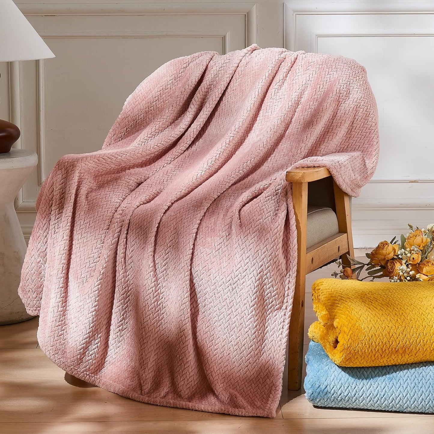 Super Soft Throw Blanket Sage Green Premium Silky Flannel Fleece Leaves Pattern Lightweight Bed Blanket All Season Use (Sage Green, Throw(50"X60"))