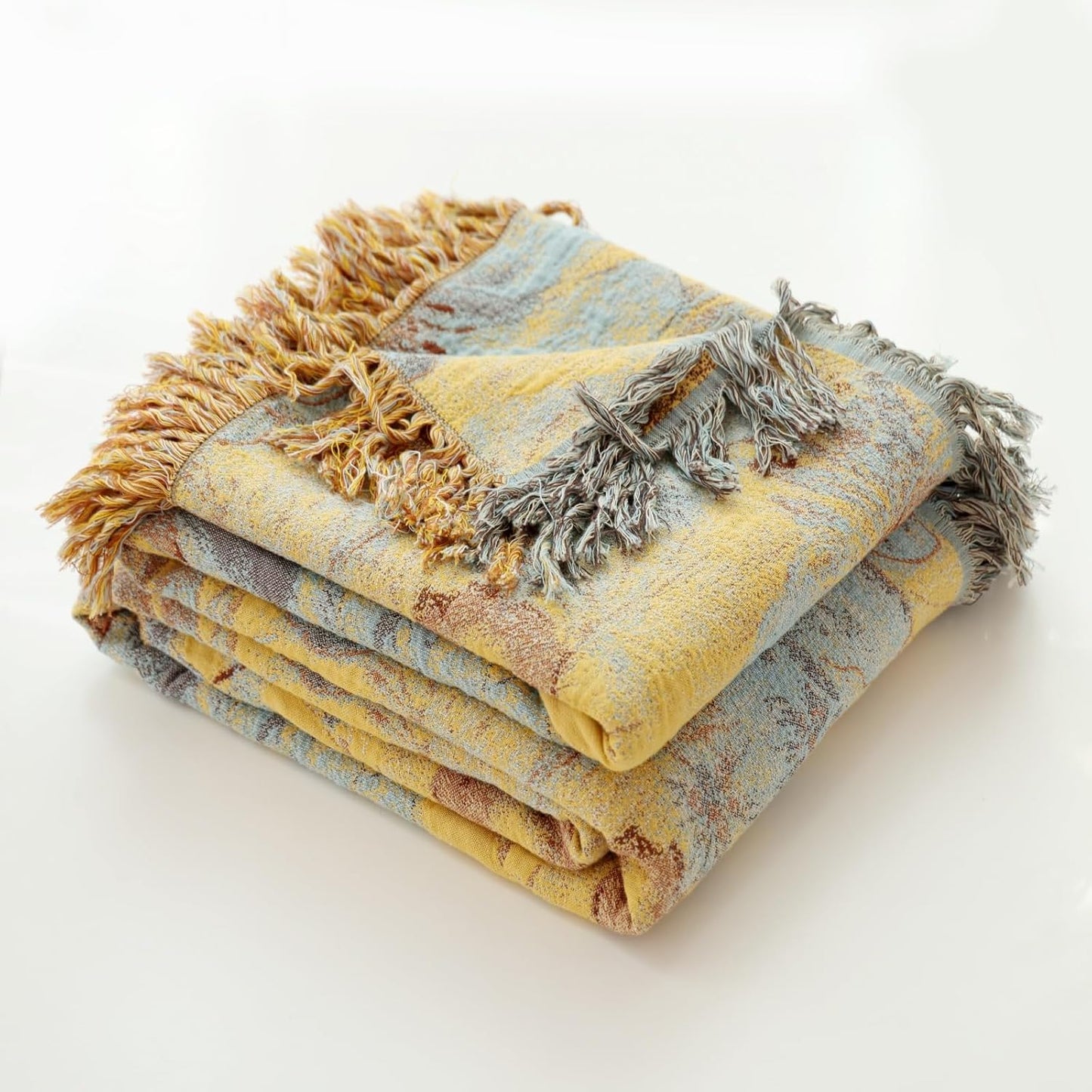 Boho Throw Blanket, 100% Cotton Ultra Soft Luxury Throw Rustic Quilt, Muslin Breathable Soft Bed Throw ，All Throw for Sofa Couch Chair 60×80 Inch (Purple Flower Branch, 60X80 Inch)