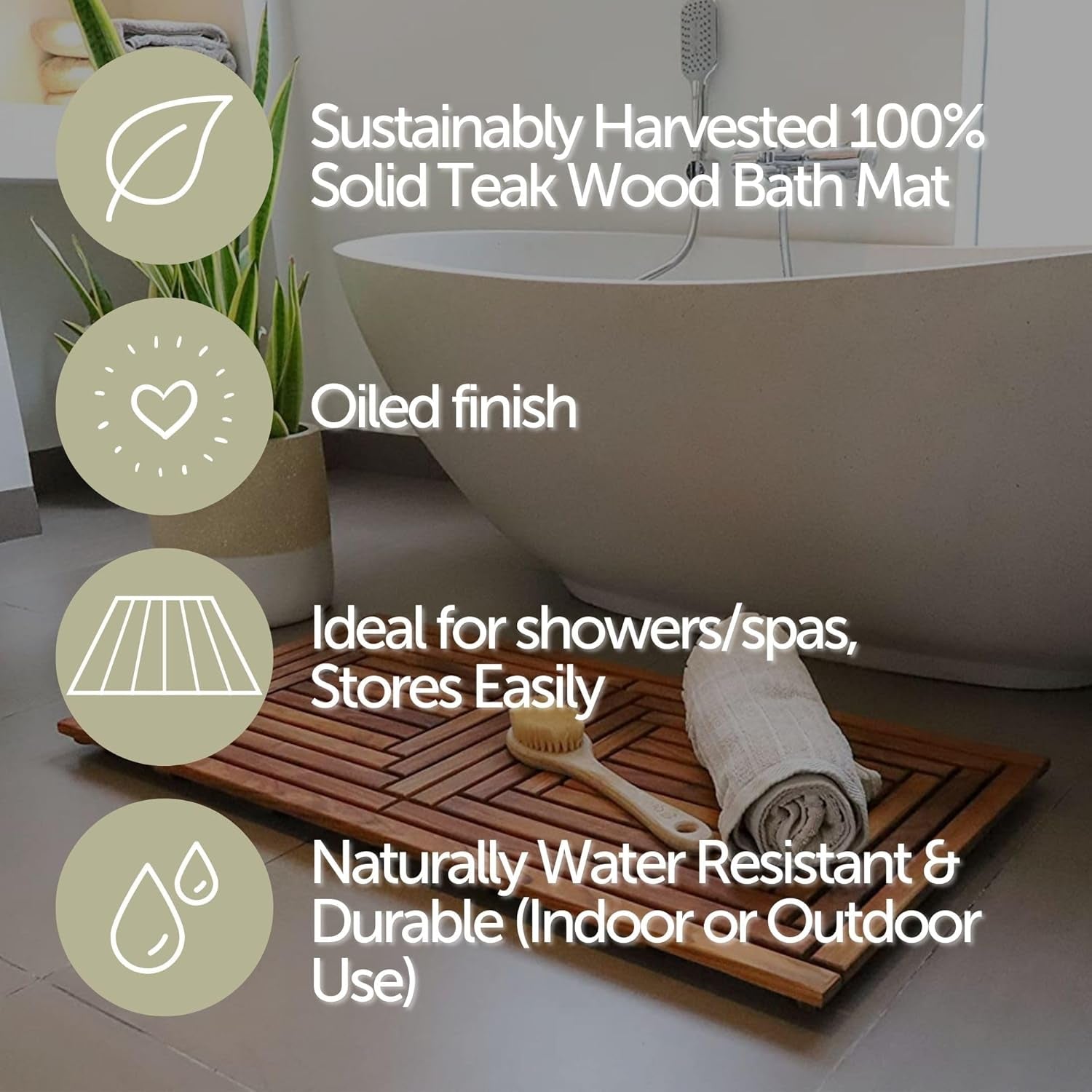 Shower, Bath and Spa Mat | Indoor + Outdoor Use | Non-Slip Wood Platform | Spa, Sauna, Pool, Hot Tub | Luxury Decor (Oiled Finish, 40" X 20")