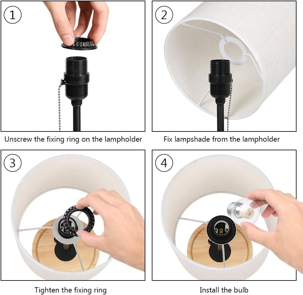 Bedside Table Lamp - Modern Nightstand Lamp with Linen Fabric Shade Wooden Desk Lamps for Bedrooms, Office, College Dorm, Dinning Room, Girls Room - 16 Inches (HT-AD005)