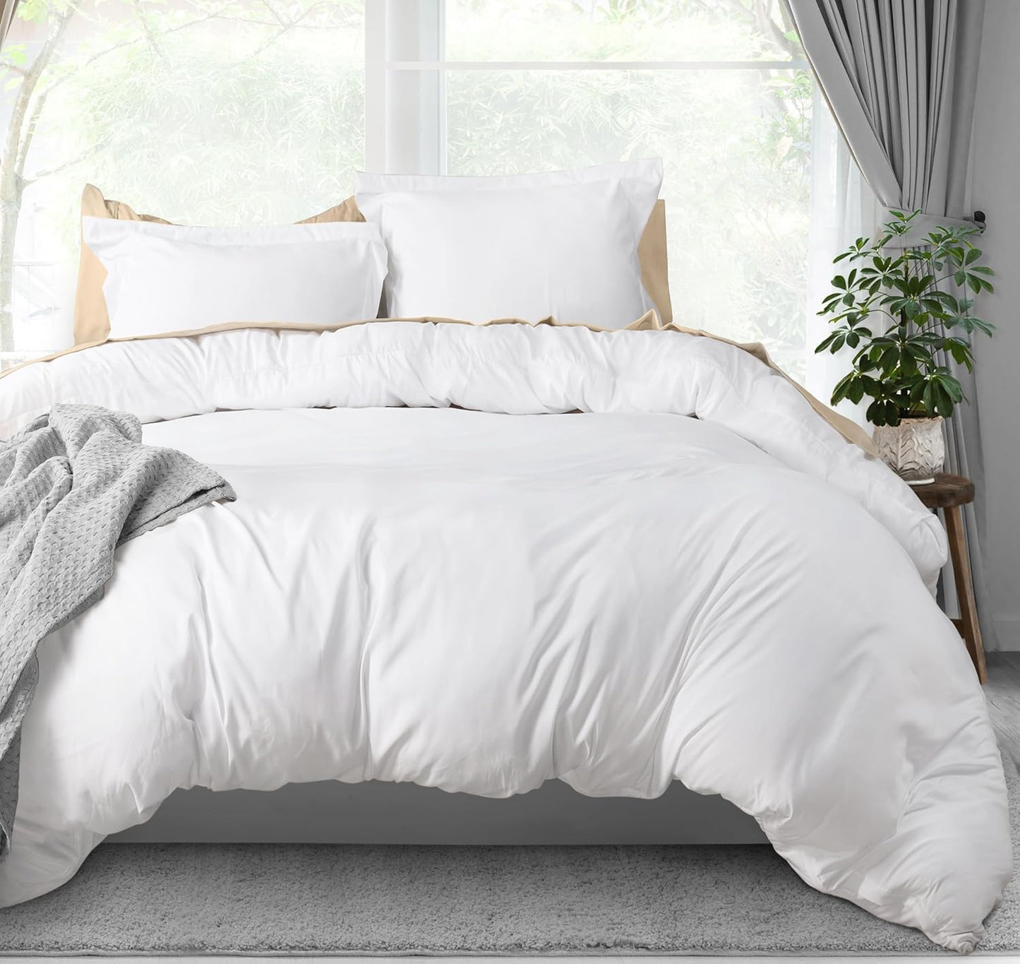 Duvet Cover Queen Size - 3 Piece with Zipper Closure - 1 Comforter Cover 90X90 Inches & 2 Pillow Shams 20X26 Inches (White) Comforter Not Included