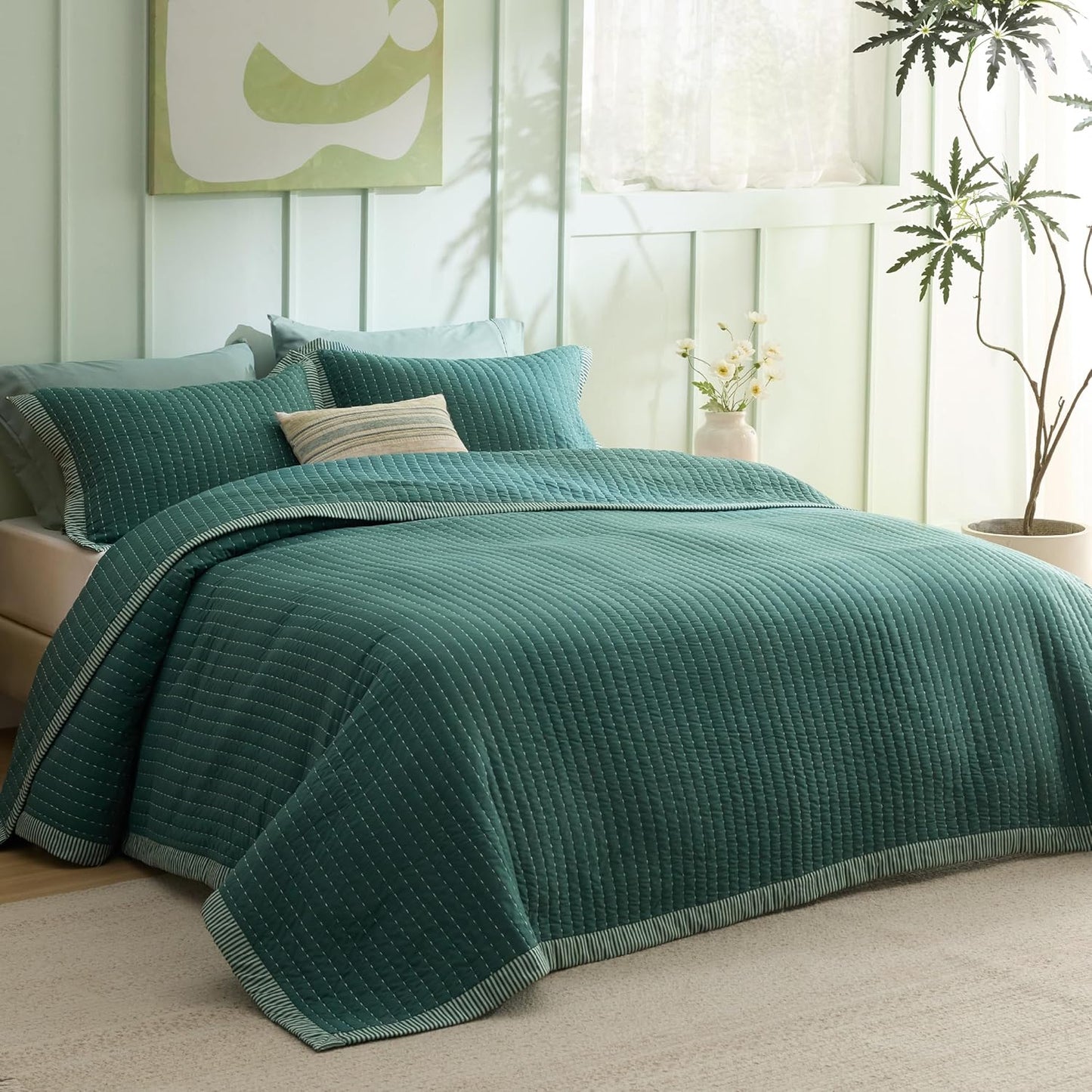 Quilts Queen Size - Queen Quilt Bedding Set Bedspread Coverlet Comforter, Lightweight Corduroy Pattern Bedspread, 3-Piece Set with 90"X96" Coverlet & 2 Pillow Shams, All-Season Soft Microfiber