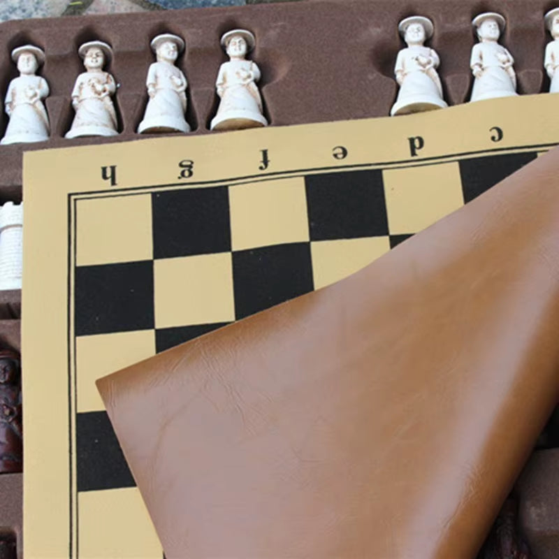 Antique Chess Set Resin Large Chess Figures Shape Leather Chess Board Game Pieces Christmas Birthday Parent-Child Gifts