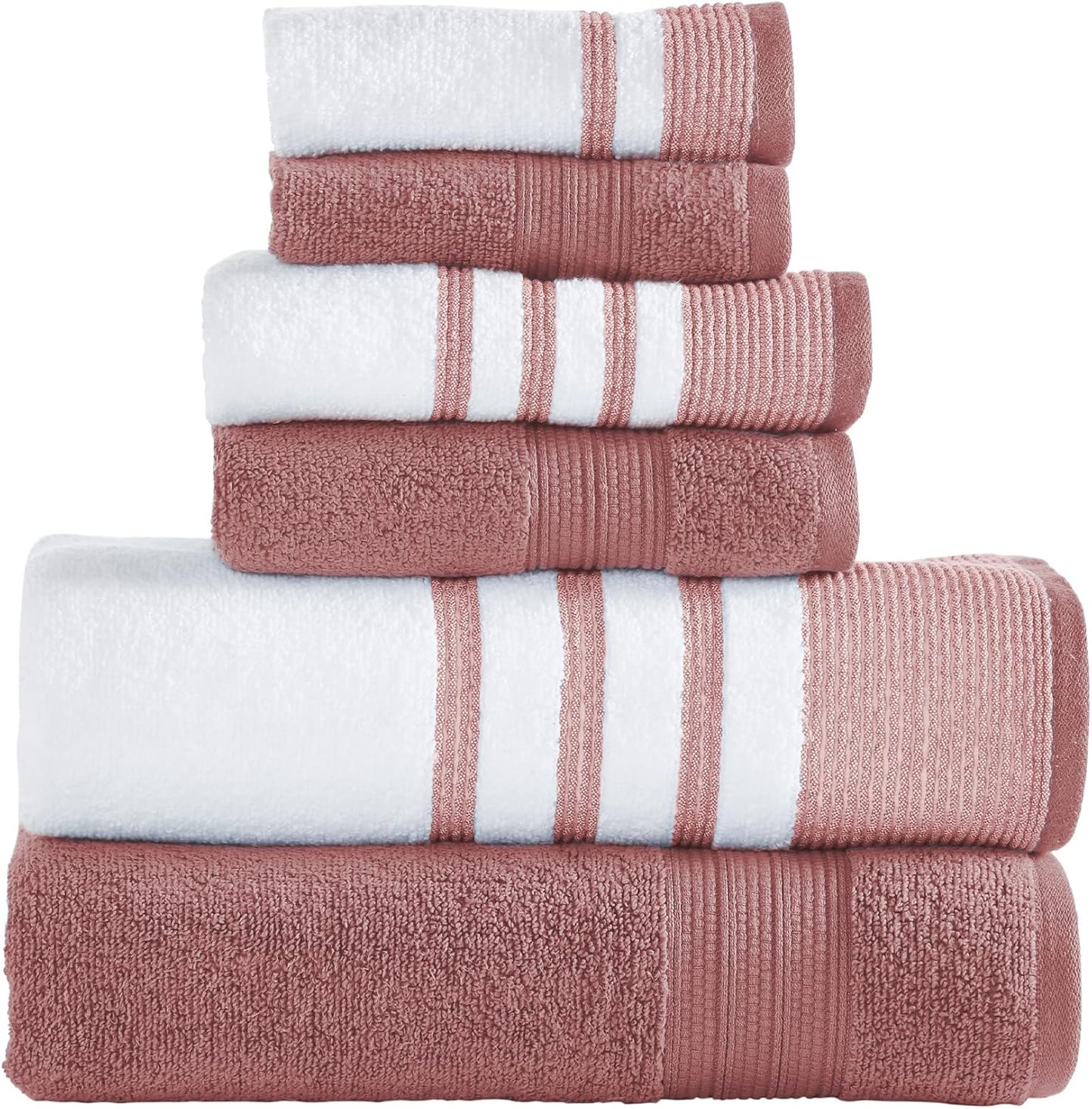 6 Piece Set, 2 Bath Towels, 2 Hand Towels, 2 Washcloths, Quick Dry White/Contrast Reinhart Sage
