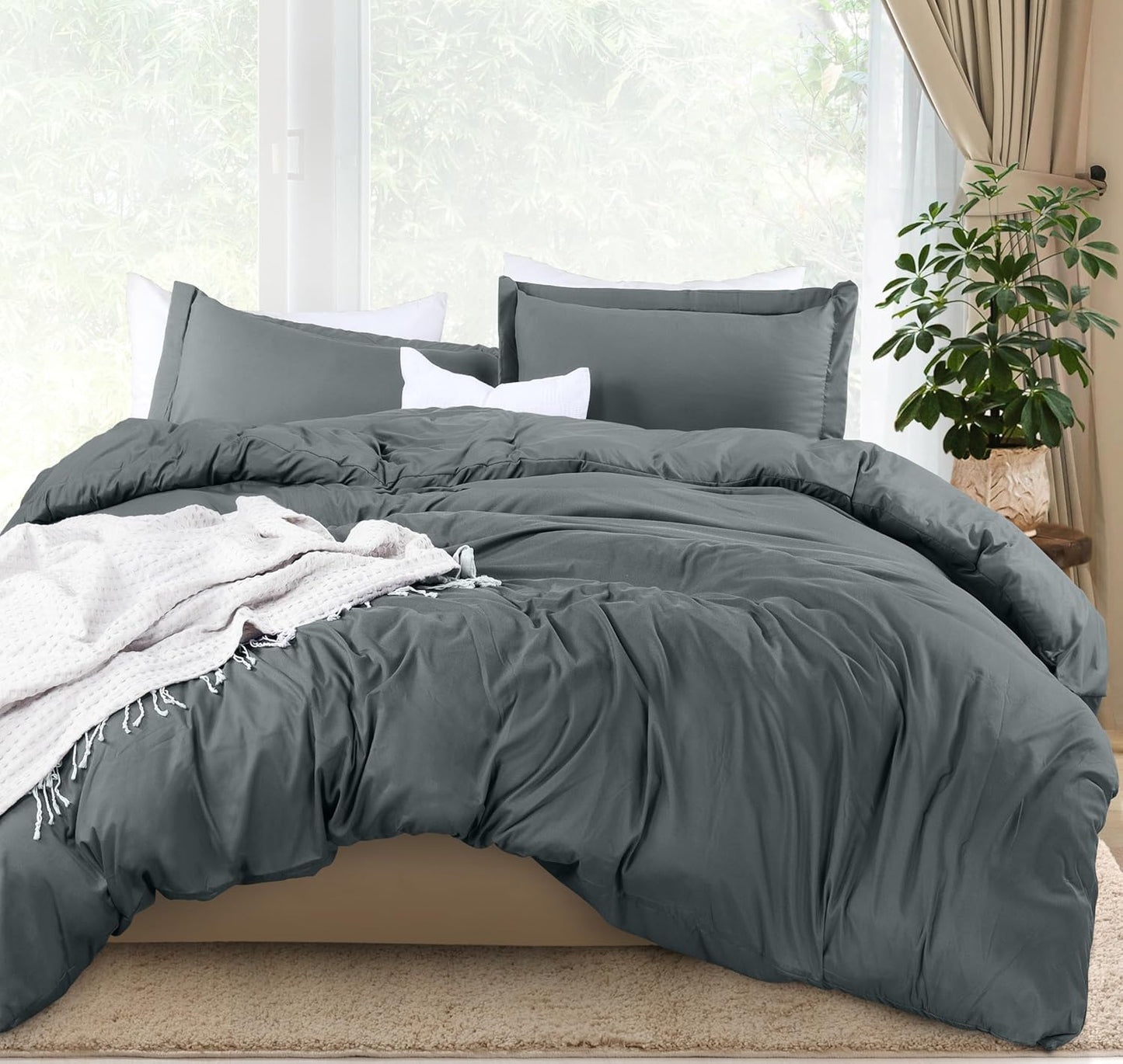 Duvet Cover Queen Size - 3 Piece with Zipper Closure - 1 Comforter Cover 90X90 Inches & 2 Pillow Shams 20X26 Inches (White) Comforter Not Included