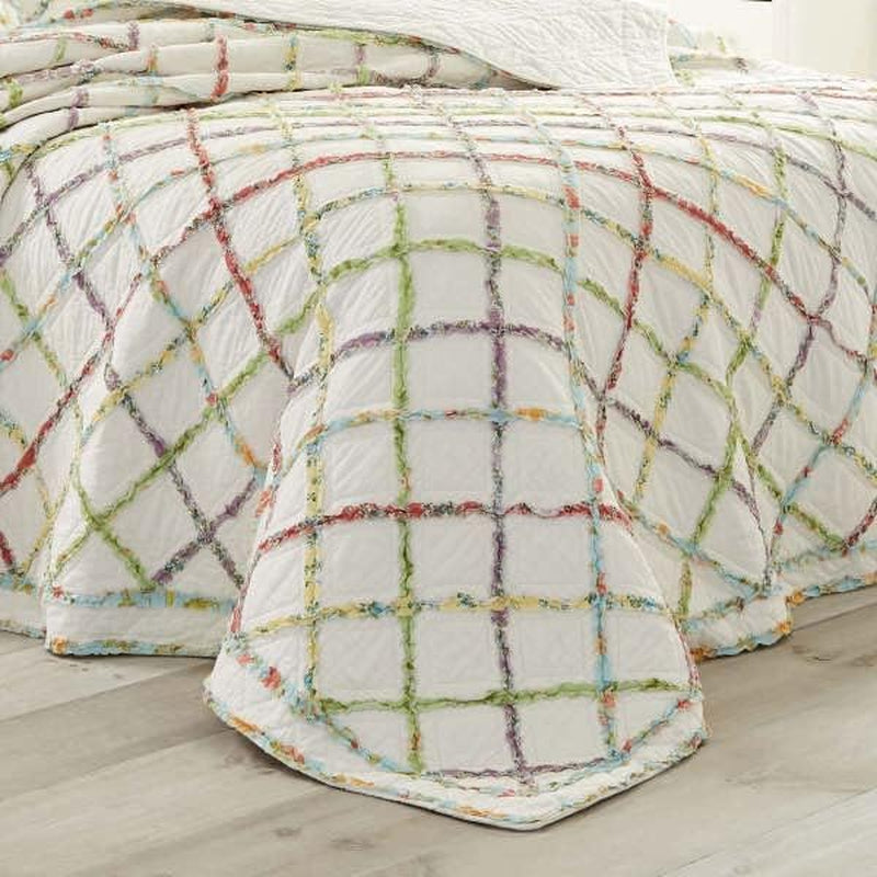 Home Ruffle Garden Collection Quilt-100% Cotton, Ultra Soft, All Season Bedding, Reversible Stylish Coverlet, Full/Queen, Cream