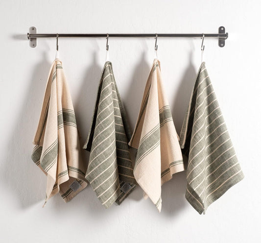 Natural Rustic Farmhouse Slubbed Kitchen Towel | 100% Cotton Dish Towel, 18 X 28 Inches | Soft and Absorbent (Olive, Set of 4)