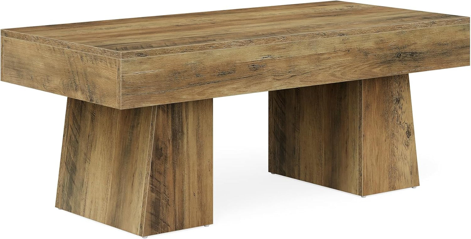 Farmhouse Coffee Table, 47 Inches Wooden Rectangular Accent Center Tables with Thick Base, Modern Low Cocktail Tea Furniture for Living Room (Rustic Brown)