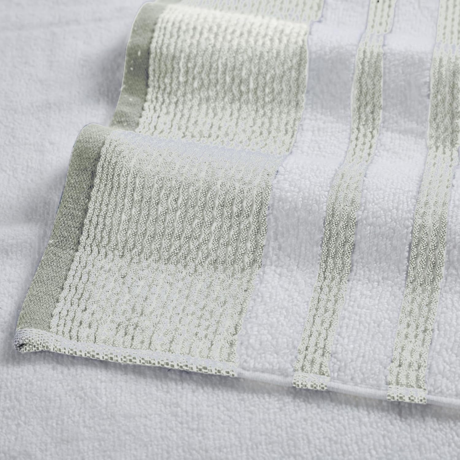 6 Piece Set, 2 Bath Towels, 2 Hand Towels, 2 Washcloths, Quick Dry White/Contrast Reinhart Sage