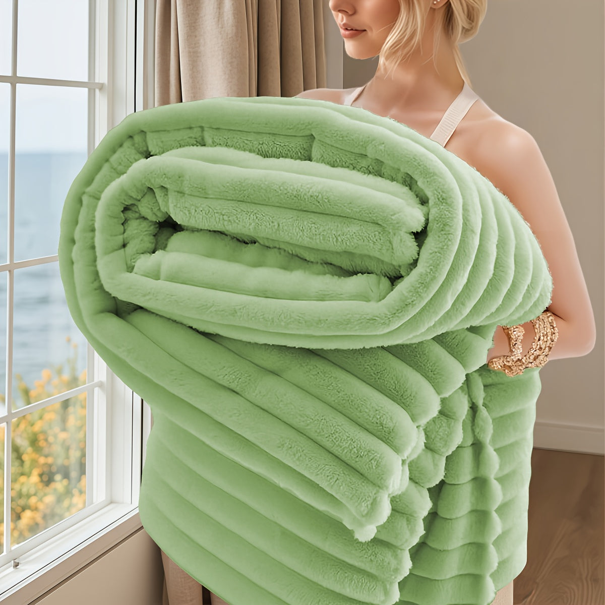 Striped Jacquard All-Season Polyester Blanket – Contemporary Design