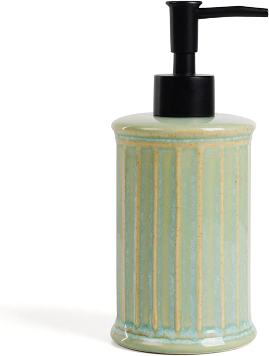 Soap Dispenser, Ceramic Liquid Dish Soap Dispenser 11.84OZ, Hand Soap Dispenser for Kitchen Bathroom, Refillable Shower Soap Dispenser, Light Green,