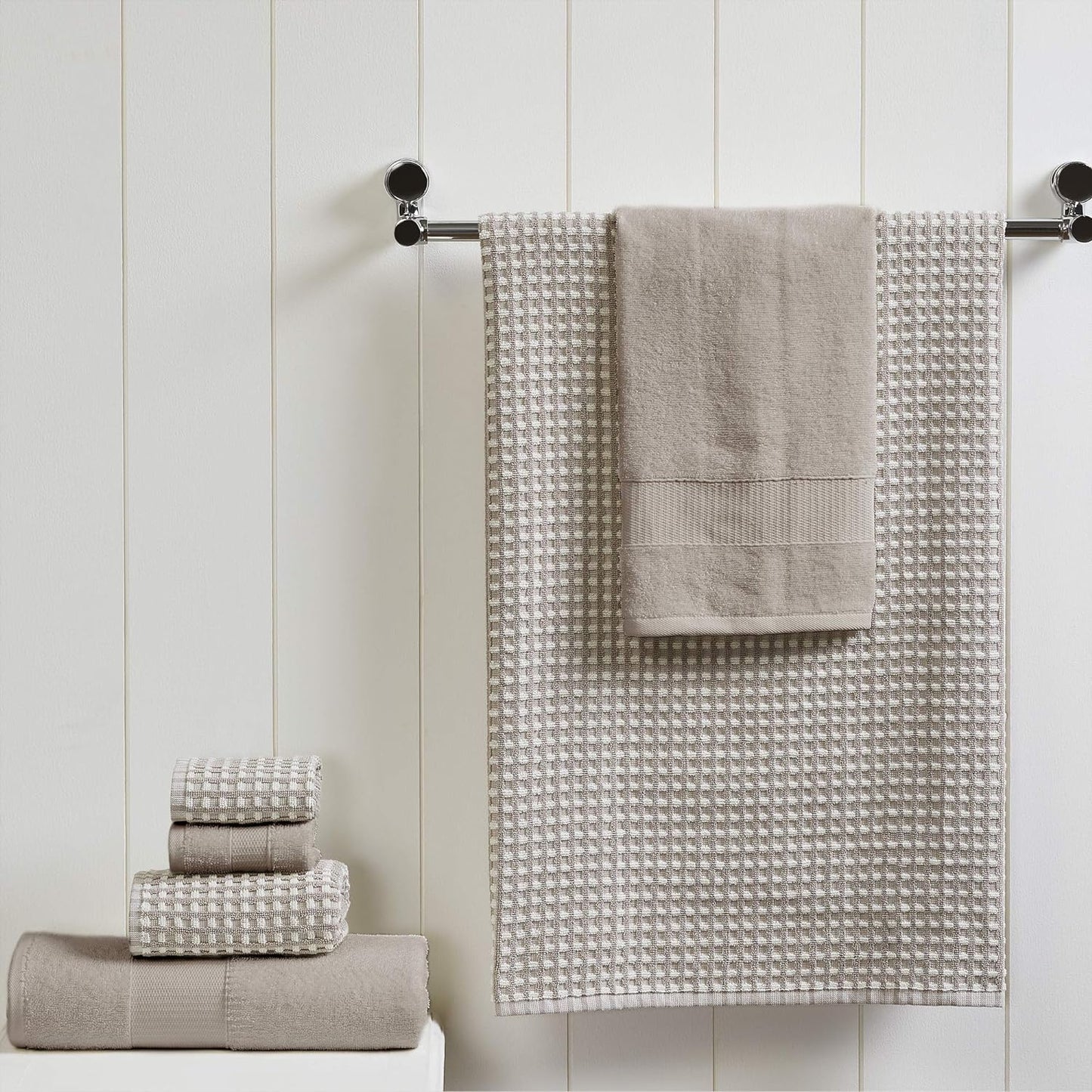 6-Piece 100% Combed Cotton Yarn Dyed Cobblestone Jacquard Towel Set Flax