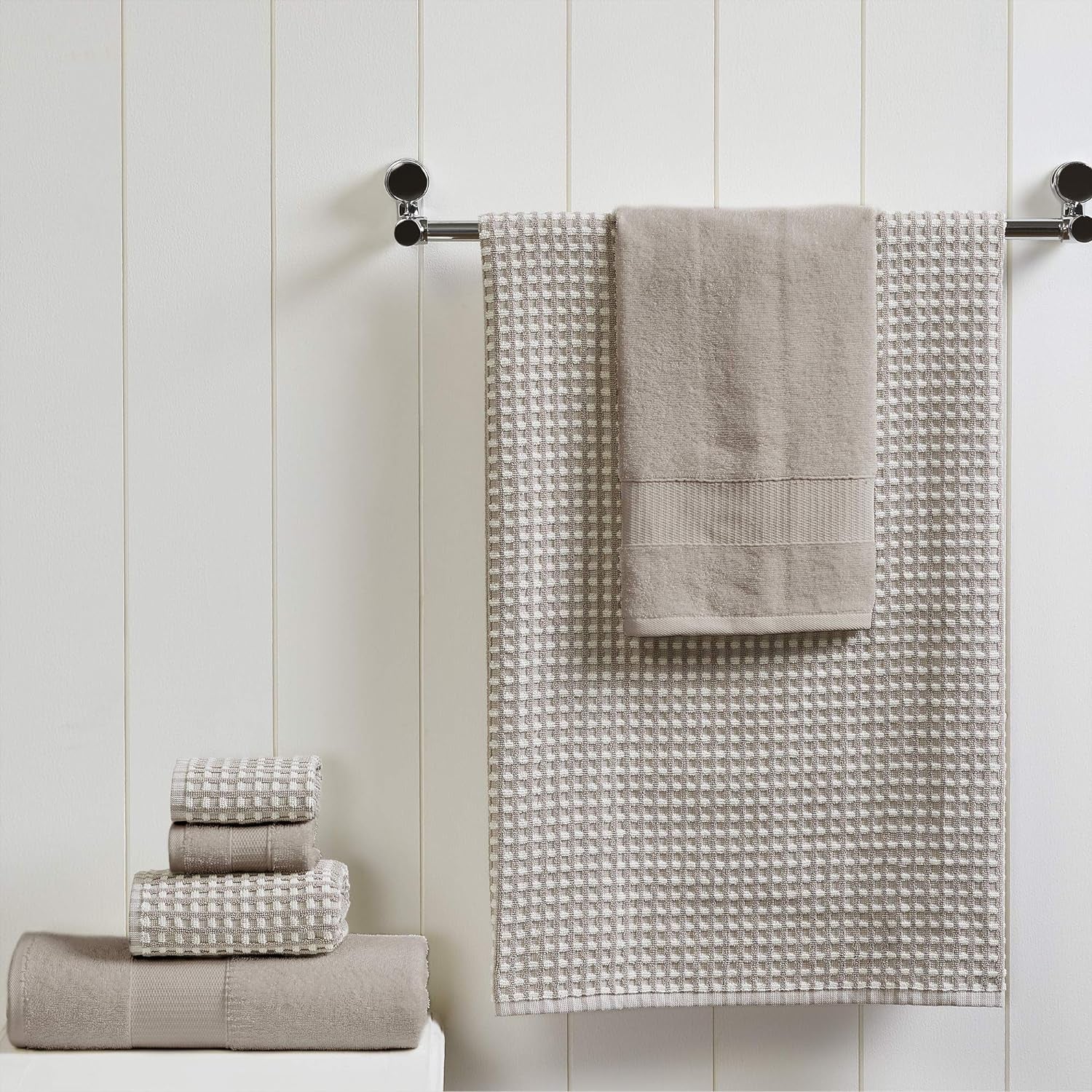 6-Piece 100% Combed Cotton Yarn Dyed Cobblestone Jacquard Towel Set Flax