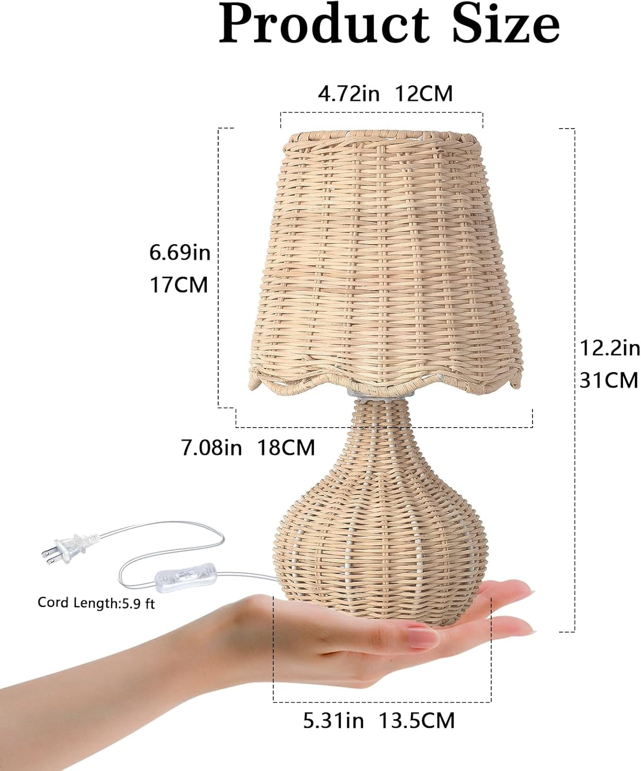 Rattan Small Bedside Table Lamp for Bedroom, Boho Mini Table Lamps for Nightstand, Farmhouse Small Table Lamps for Small Spaces for Kitchen Counter, Bookshelf, Bedroom, Kids Dorm