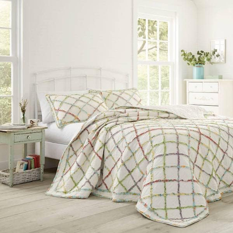 Home Ruffle Garden Collection Quilt-100% Cotton, Ultra Soft, All Season Bedding, Reversible Stylish Coverlet, Full/Queen, Cream