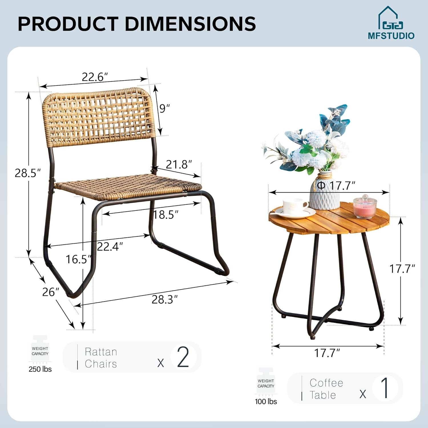 3 Pieces Bistro Wicker Patio Set for 2, Outdoor Wood Bistro Table and Chairs Set of 2, Small Outdoor Dining Seating Sets for 2, Yellow-Brown, Porch, Balcony