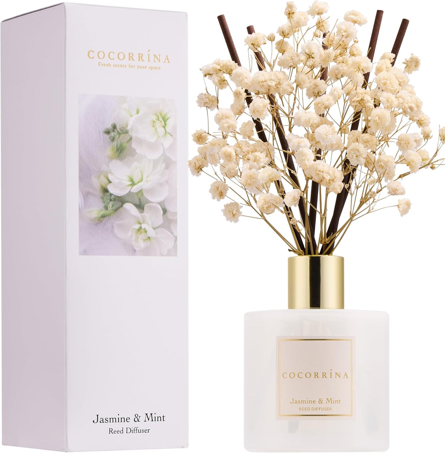 Reed Diffuser Set, 6.7 Oz Clean Linen Scented Diffuser with Sticks Home Fragrance Reed Diffuser for Bathroom Shelf Decor