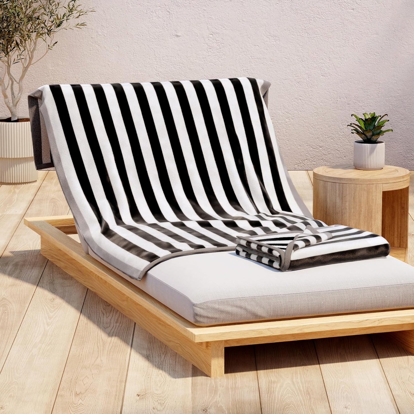 100% Cotton Velour Beach Towels - Oversized (35" X 70") Stripe Border Pool Towel - Quick Dry, Absorbent, Ultra-Soft (Mineral Blue/Blush).