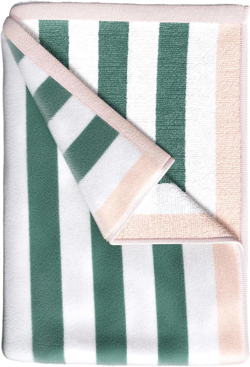 100% Cotton Velour Beach Towels - Oversized (35" X 70") Stripe Border Pool Towel - Quick Dry, Absorbent, Ultra-Soft (Mineral Blue/Blush).