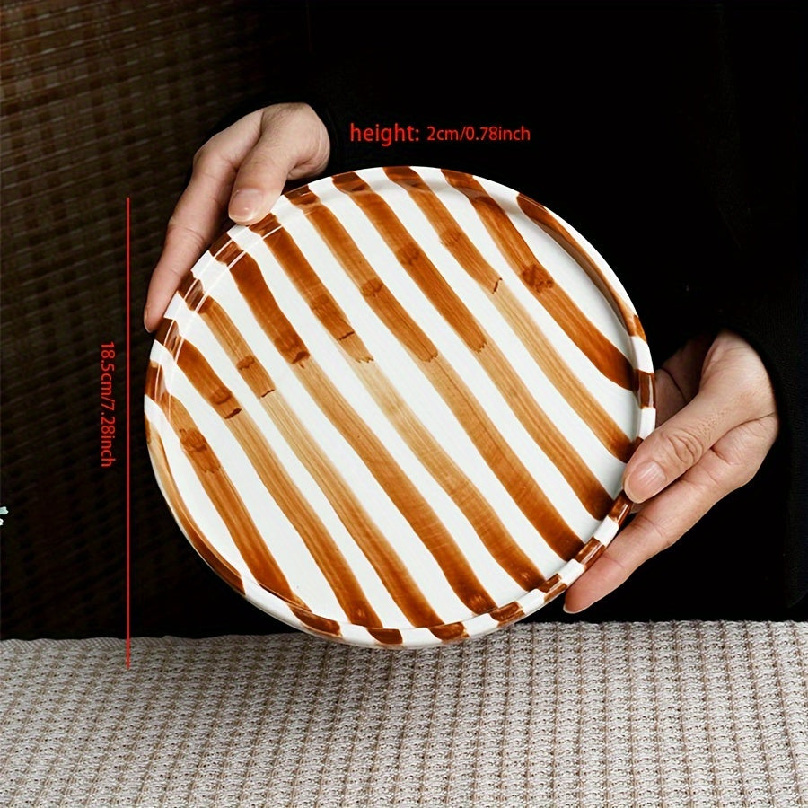 Striped Ceramic Dinner Plate – Modern Round Tableware