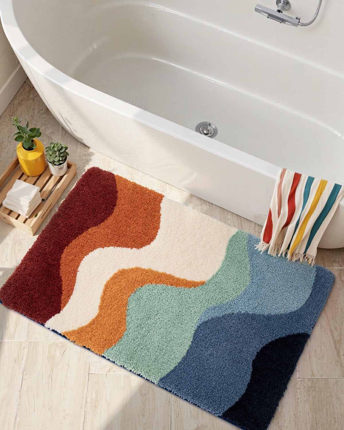Bathroom Rug Washable, 17X30 Non Slip Bath Mat Absorbent, Soft Plush Microfiber Bathmat Quick Dry for Shower Floor, Colorful